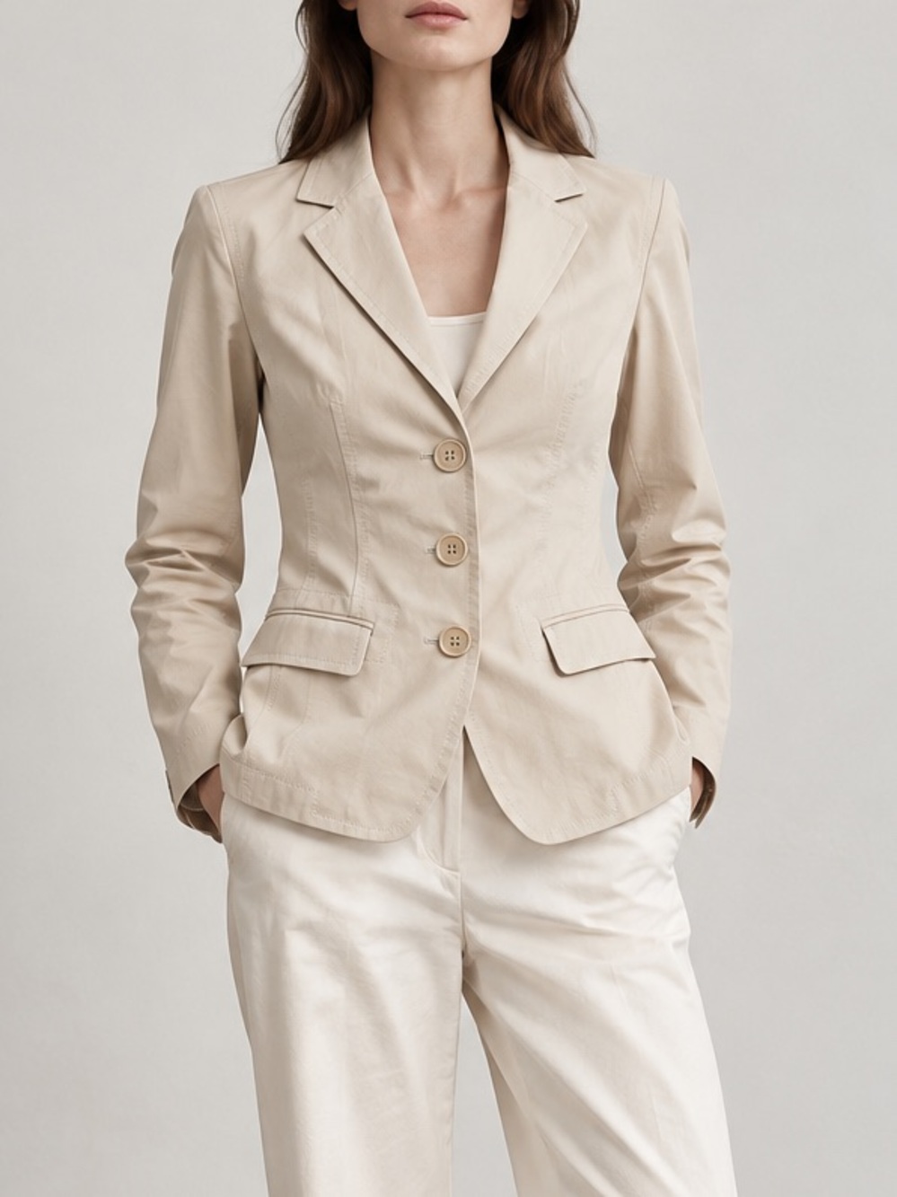 Lafayette 148 New York Blazer Size 6 Tan Beige Stretch Cotton 3 Button Jacket